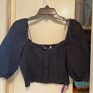 Zara Black eyelet blouse size small